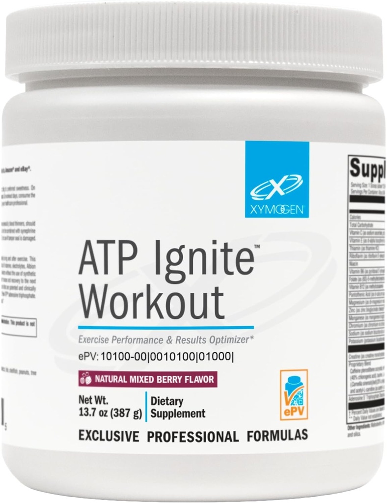 XYMOGEN ATP Ignite Workout Powder - Supports Performance, Recovery, Energy + Electrolyte Replacement with Aminos, Vitamins, Electrolytes + 95mg Caffeine - Mixed Berry Preworkout Drink Mix (13.7 oz)