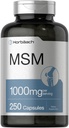 Horbäach MSM Supplement Capsules de 1000mg de 250 Count de 250 sans OGM et sans gluten Formule de méthylsulfonylméthane