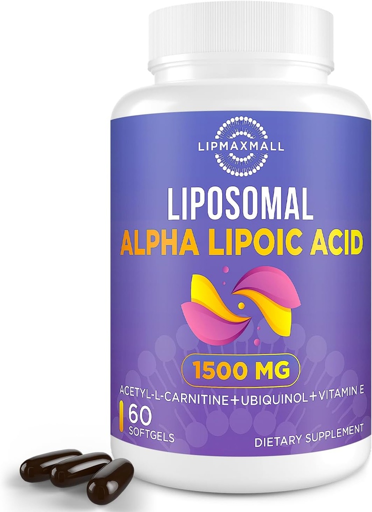 Liposomal Alpha Lipoic Acid 1500mg-with Acetyl-L-Carnitine 900mg& Ubiquinol 100mg& Vitamin E 15mg，ALA Supplement for Antioxidants Glucose Metabolism Nerve Energy Cardiovascular,60 Softgels