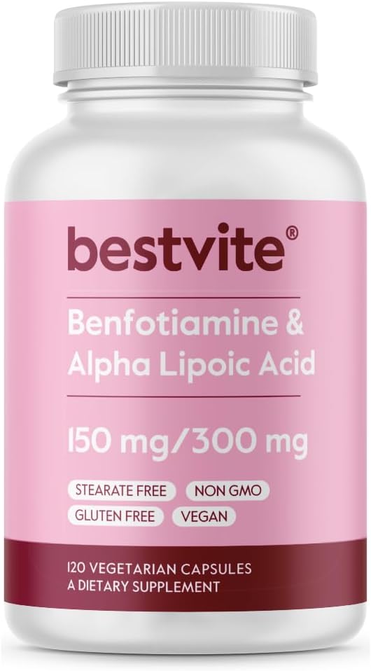 Benfotiamine 150mg / Alpha acide lipoïque 300mg (120 capsules végétariennes) - Pas de stéarate - Vegan - Sans gluten - Non OGM