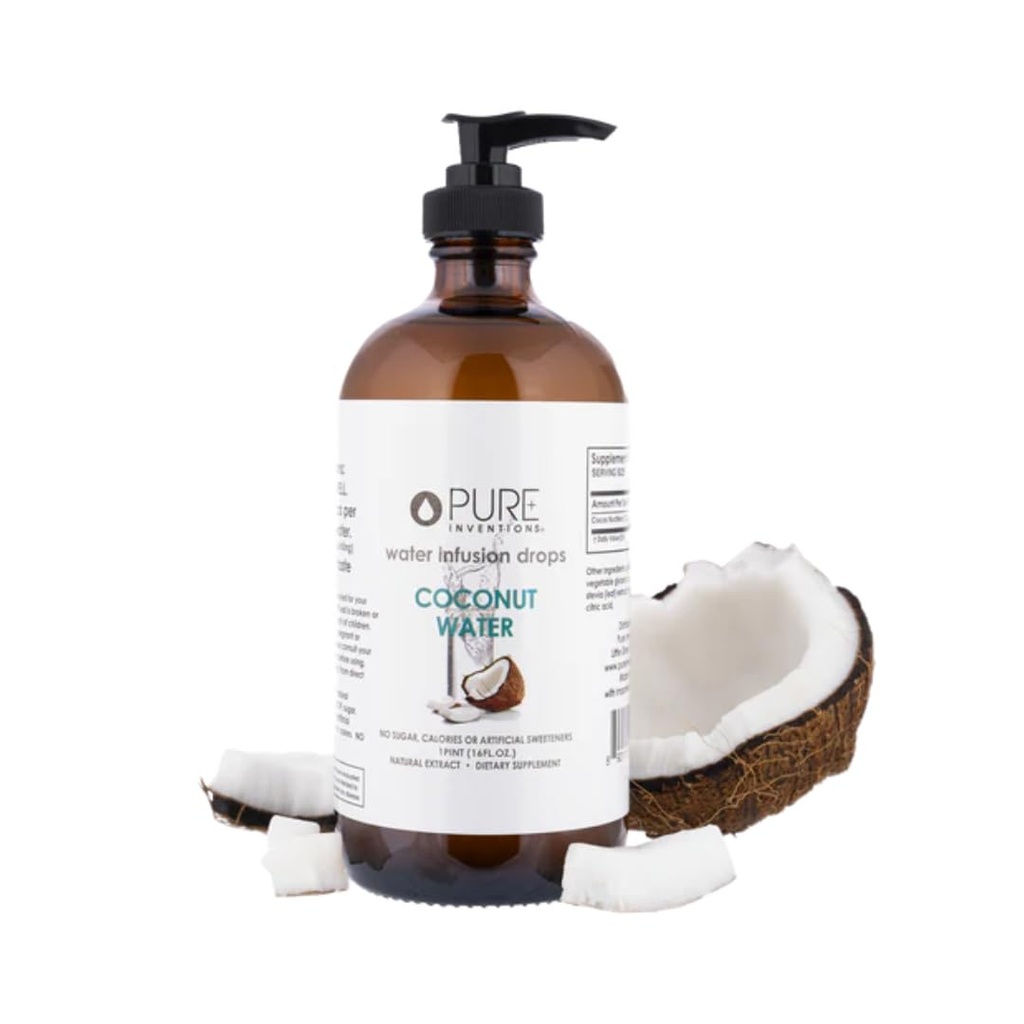 Inventions pures Eau de coco - gouttes de perfusion d'eau - Pas de sucre, de calories ou d'édulcorants artificiels - 500 portions - Bouteille de 16 oz
