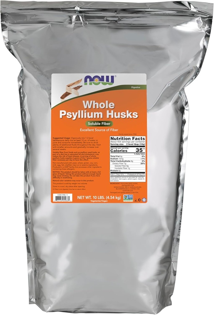 MAINTENANT compléments alimentaires, muscs entiers de Psyllium, Projet non-OGM vérifié, fibre soluble, 10-Pound