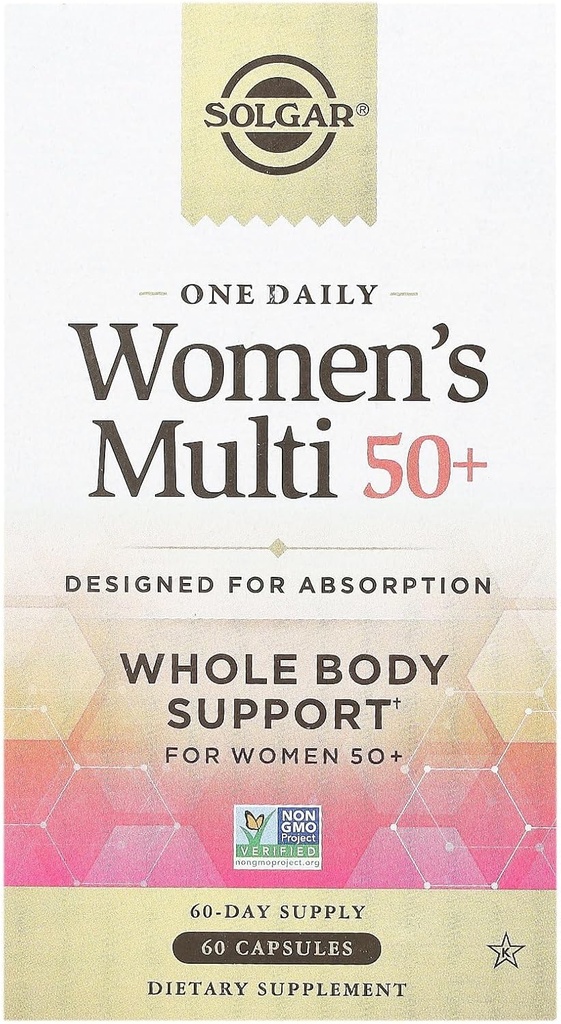 Solgar One Daily Women's Multi 50+ Soutien du corps entier pour les femmes de 50 ans et plus - Cœur, os et santé mammaire hautement absorbant, énergie, stress, peau et ongles multivitamine, 60 portions de capsules véganes