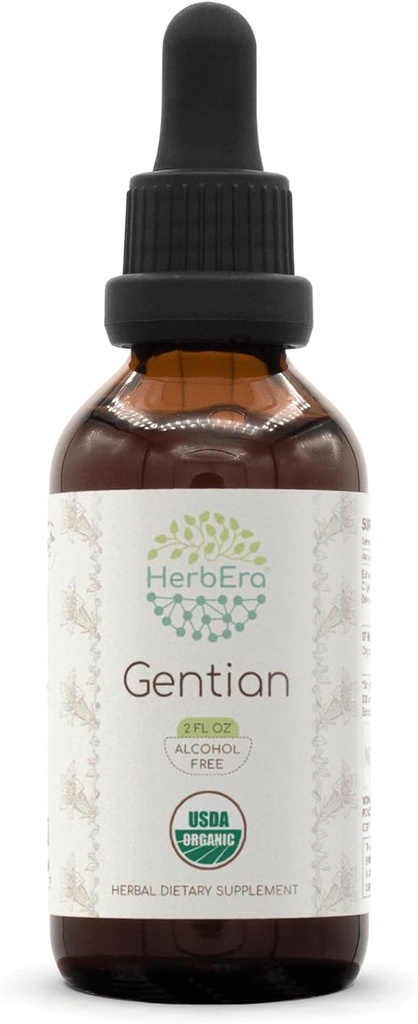 Teinture d'extrait d'herbe sans alcool, gouttes de liquide concentré naturel USDA biologique Gentian (Gentiana Lutea) Racine séchée (2 fl oz)