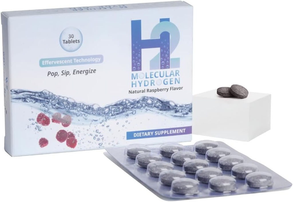 Extrait de bien-être H2 Comprimés d'eau d'hydrogène moléculaire avec technologie effervescente pour l'hydratation saine, l'énergie optimale et le soutien du métabolisme; 8 PPM. (30, framboise)