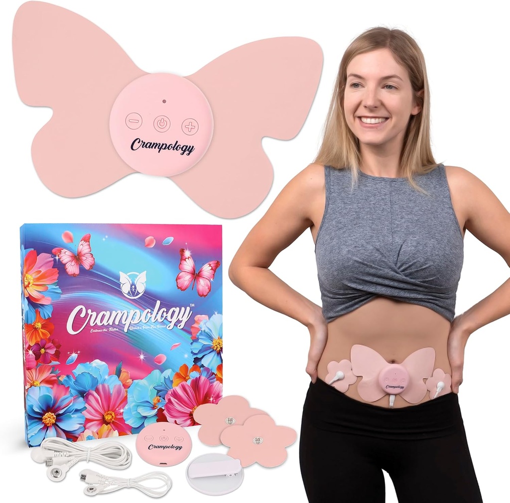 Relief Pink-Period Crampes Dispositif de soulagement de la douleur, masseur de crampes pour les maux de dos menstruels et inférieurs, réduit l'endométriose, unité TENS PMS, sans fil ou filaire, support de cycle naturel