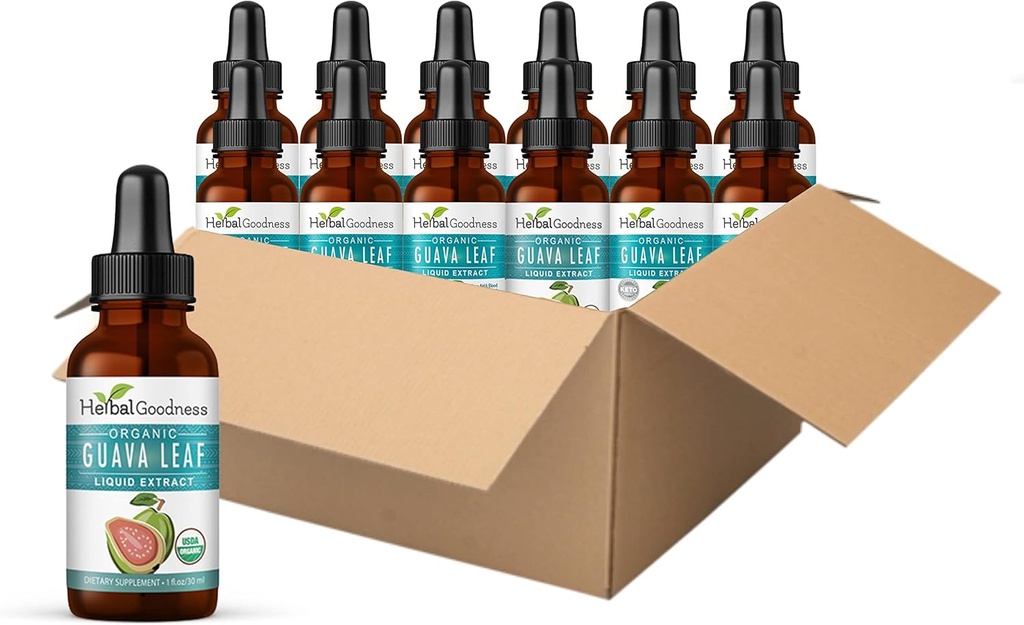 Extrait de la feuille de Guava - Feuille naturelle de Guava - Support cheveux, peau et ongles, digestion et immunité - Santé et bien-être - Non-OGM -1oz Liquide - Bon état à base de plantes (paquet de 12)