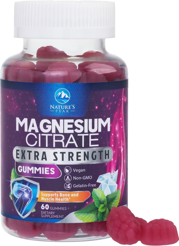 Magnesium Citrate Gummy - High Absorption Magnesium Gummies for Adults & Kids - Enhanced Bioavailability Form Mag Citrate Supplement - Improved Vegan Formula - Delicious Raspberry Flavor - 60 Gummies