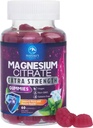 Magnesium Citrate Gummy - High Absorption Magnesium Gummies for Adults & Kids - Enhanced Bioavailability Form Mag Citrate Supplement - Improved Vegan Formula - Delicious Raspberry Flavor - 60 Gummies