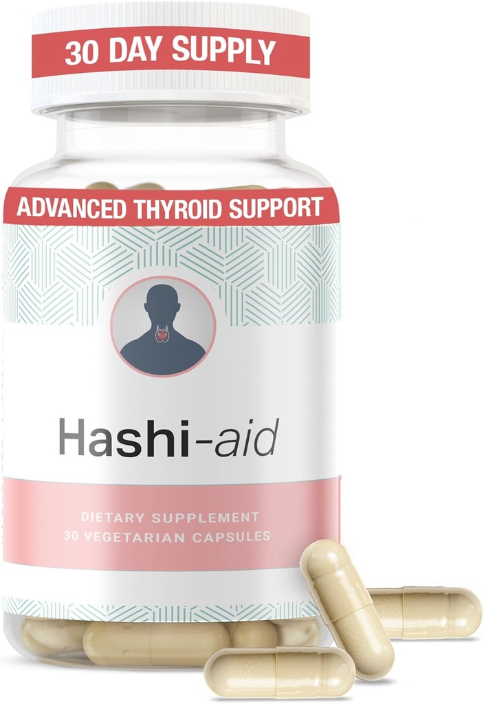 IBDassistTM Hashi Aid Thyroïde Support pour les femmes et les hommes - Supplément thyroïdien pour la maladie et l'hypothyroïdie de Hashimoto* - emballé avec Ashwagandha, Sélénium, Zinc, Vitamines essentielles et plus - 30 Capsules