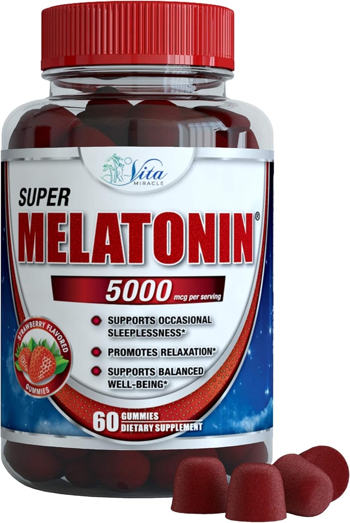 Vita Miracle Melatonin Gummies Enfants Adultes 5mg - Extra Strength Sleep Gummy Pills Supplément pour les enfants et l'aide au sommeil calme des adultes