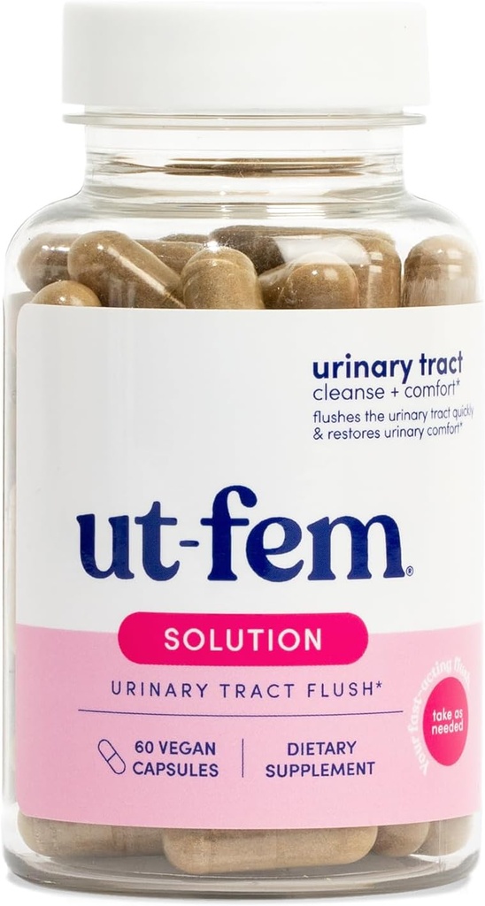Solution UT-Fem - Flush urinaire à action rapide pour les femmes, soutien de l'UTI proactif, favorise le nettoyage et le confort, la résistance clinique D-mannose, la canneberge et les ingrédients naturels - 60 capsules végétaliennes