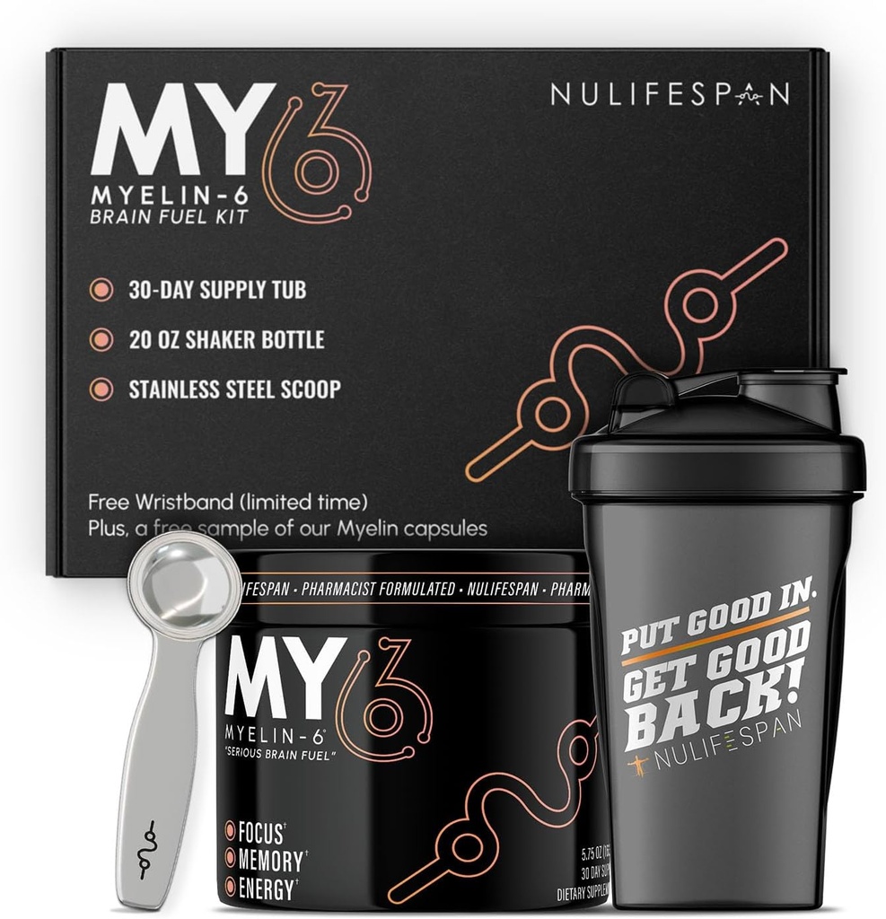 Myelin-6 Mélange de boissons - Focus Supplément & Santé du cerveau avec AlphaSize, L-Theanine, Teacrine, Mémoire et Soutien de la fonction cognitive, Orange Tangerine Flavor, 30 jours (Drinkmix Pack)