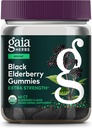 Gaia Herbs Black Elderberry (Sambucus Nigra) Gommies Extra Strength - Delicious Immmune Support Supplément - Fabriqué avec des mûres noires certifiées biologiques pour le système immunitaire Support - 40 Gommies