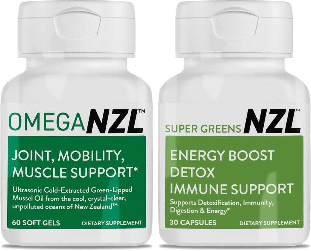 Omega-3 Natural Joint Relief Supplement Natural Muscle Support, Green-Liped Mussel Oil Joint Support, sans arrière-goût de poisson, 60 Softgels Plus une bouteille de Super Greens 30 Capsules