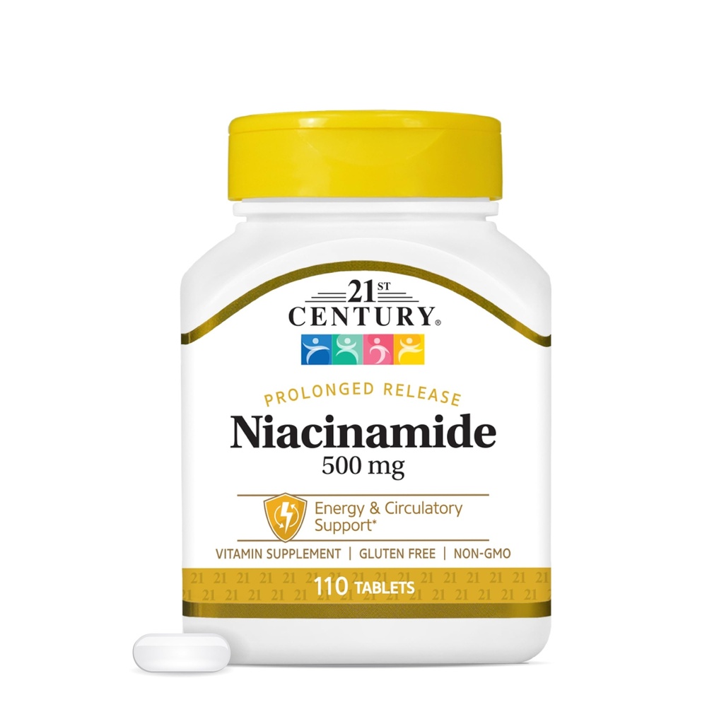 Niacinamide du 21e siècle 500 mg Comprimés à libération prolongée, 110 Nombre