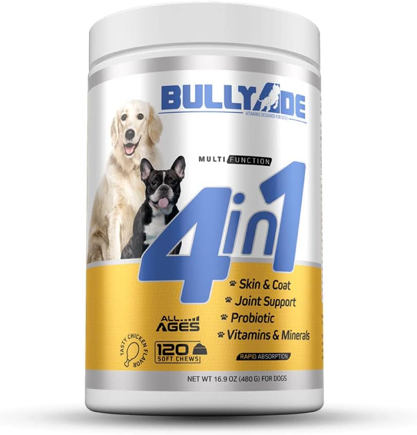4 en 1 - Probiotique, Soutien articulaire, Peau et manteau, Mâches multivitamine pour chiens, 16,9 oz