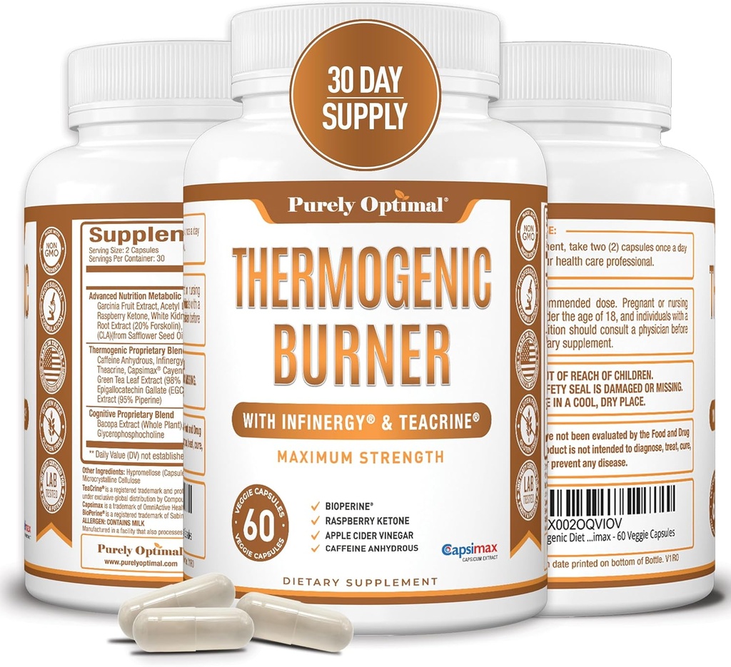Brûleur de graisse thermogénique purement optimal pour les femmes - Support avancé de métabolisme et booster d'énergie - ingrédients naturels, végétalien-friendly, non-OGM - 60 capsules