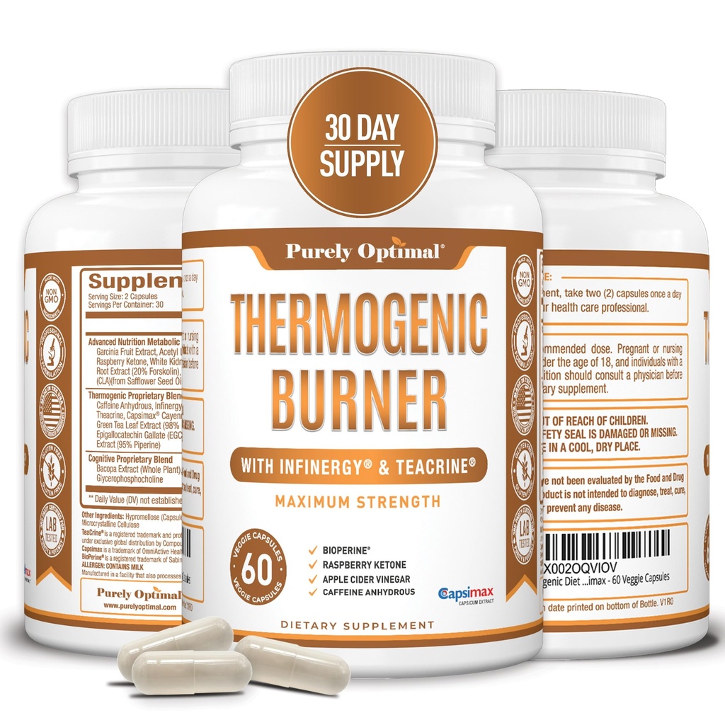 Brûleur de graisse thermogénique purement optimal pour les femmes - Support avancé de métabolisme et booster d'énergie - ingrédients naturels, végétalien-friendly, non-OGM - 60 capsules
