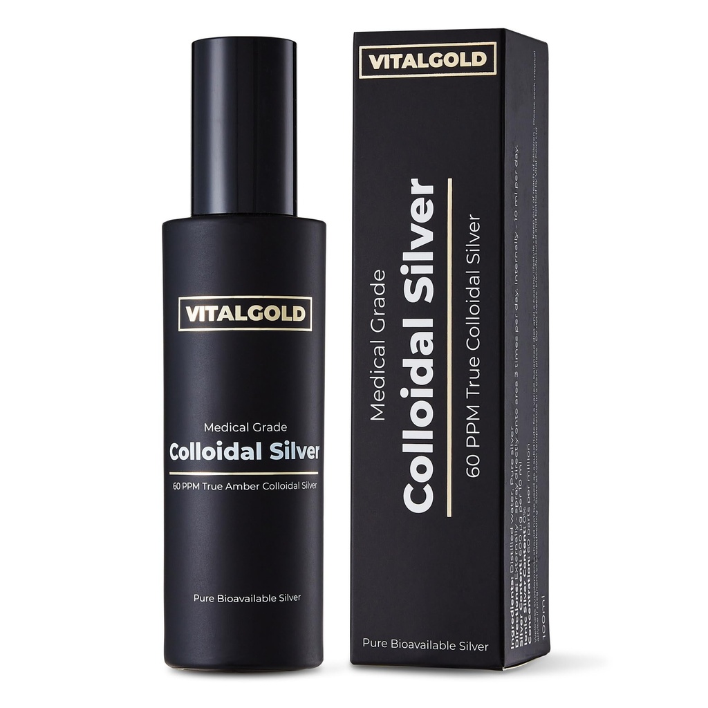 True Colloïdal Silver 60 PPM - Sans Argent Ionique - Bouteille en verre de 100ml avec bouchon de pulvérisation Atomiser