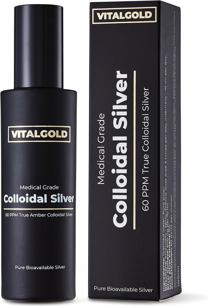 True Colloïdal Silver 60 PPM - Sans Argent Ionique - Bouteille en verre de 100ml avec bouchon de pulvérisation Atomiser