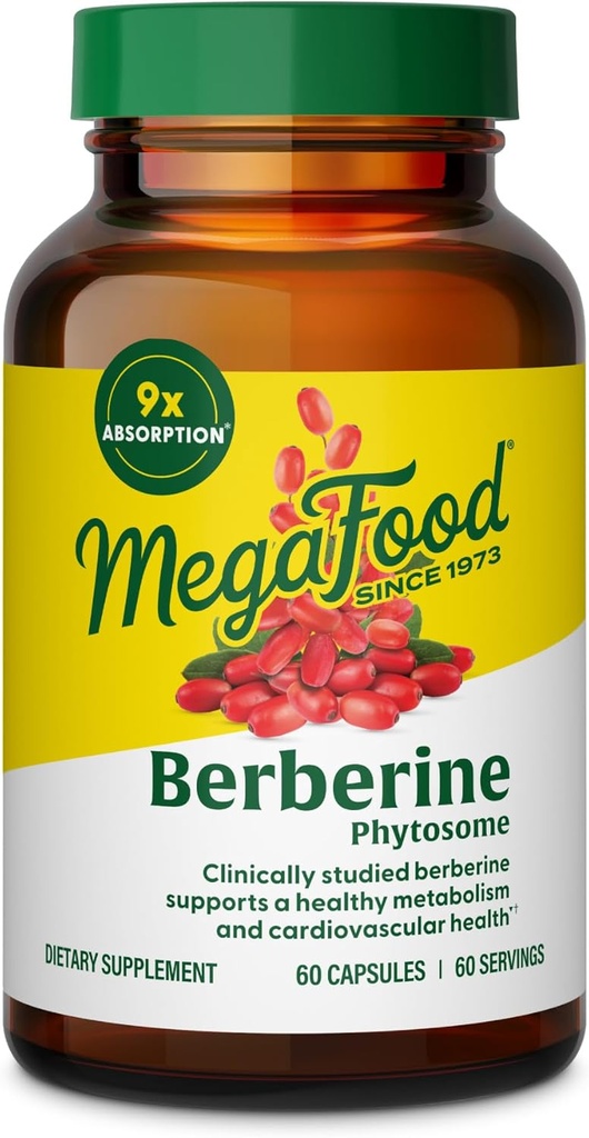 MegaFood Phytosome berbère - Supplément berbère 550 mg par portion, 1100 mg par jour - 9X Absorption - Soutient un métabolisme sain et des niveaux de cholestérol - Vegan - 60 capsules, 30 jours d'approvisionnement