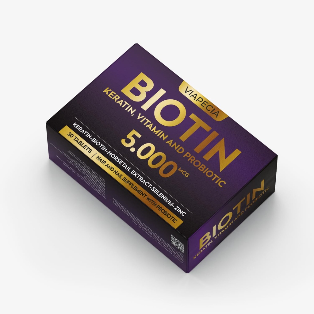 Biotin 5000Mcg - Supplément Biotine à haute puissance pour la croissance des cheveux - Huiles de peau pour cheveux Vitamines pour les femmes - soutient la production de kératine et la régénération tissulaire - Vitamines et suppléments - 30 Capsules
