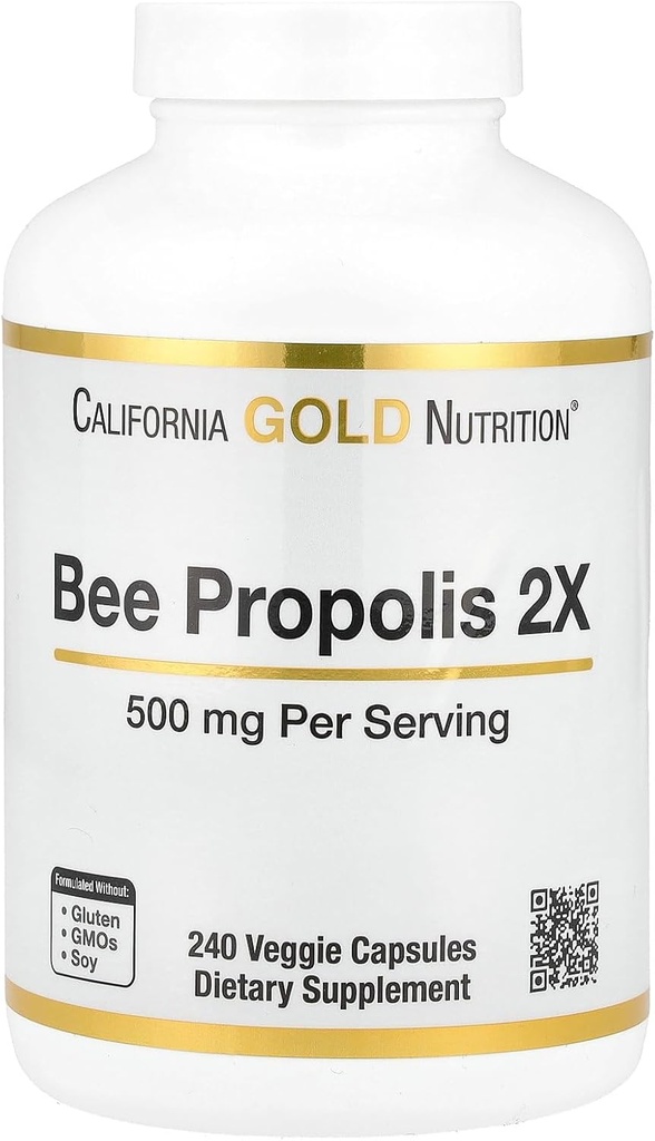 California Gold Nutrition Been Propolis 2X Potency, Extrait concentré 500 mg, équivalent à 1000 mg de Propolis naturelle, soutien immunitaire santé et vitalité*, 240 capsules de légumes