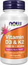MAINTENANT Suppléments, vitamine D-3 et K-2, 1 000 UI/45 mcg,Plus Soutien cardiovasculaire*, soutient la santé osseuse*, 120 capsules veg