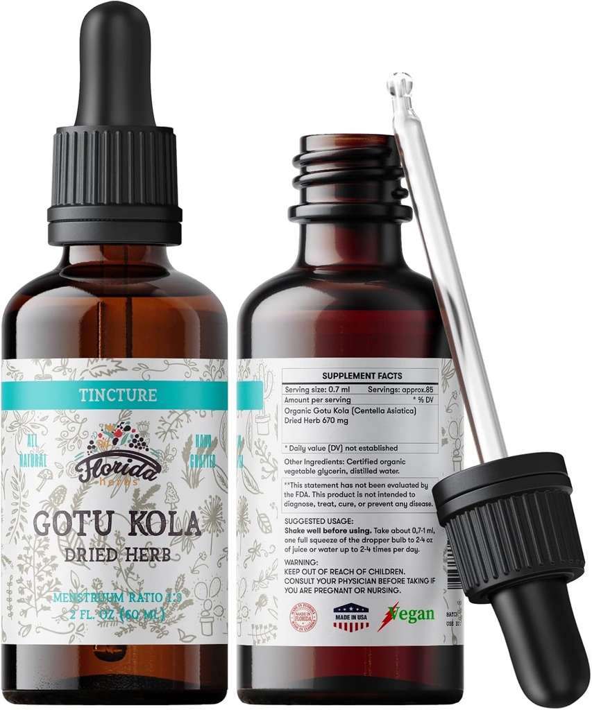 Teinture de kola Gotu, extrait de kola Gotu biologique, gouttes de kola Gotu (Centella Asiatica) Herbe séchée