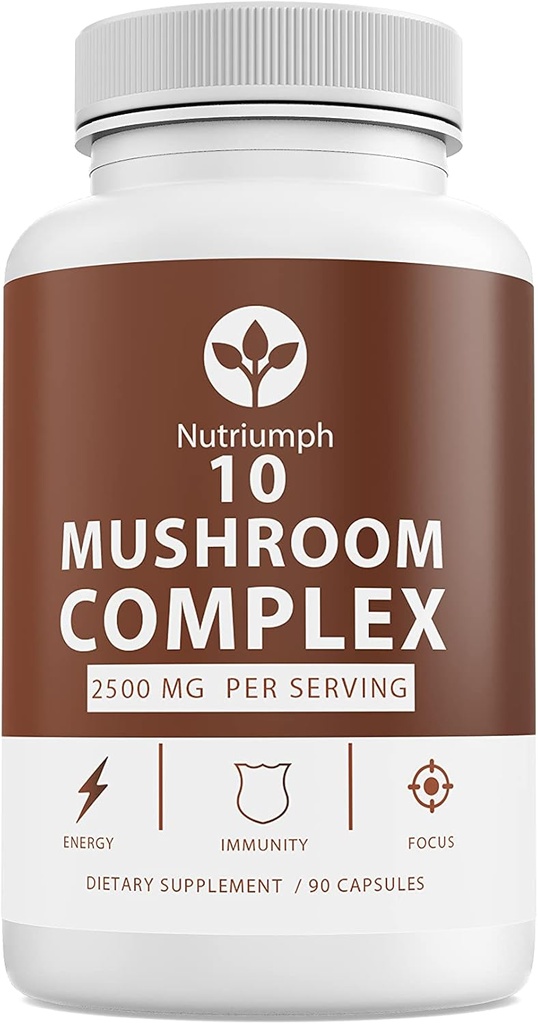 Supplément de champignons 2500mg - 90 Capsules - 10 Mélange de champignons - Lions Mane Reishi Cordyceps Chaga Maitake, Shitake Turkey Tail Suppléments de champignons Capsules complexes de champignons