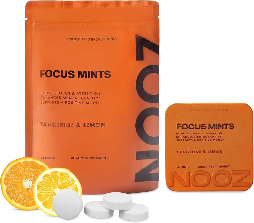 NOOZ Focus Ments Recharge Bag - Booster de cerveau sans caféine pour la clarté mentale-mangerine et le citron Flavor.