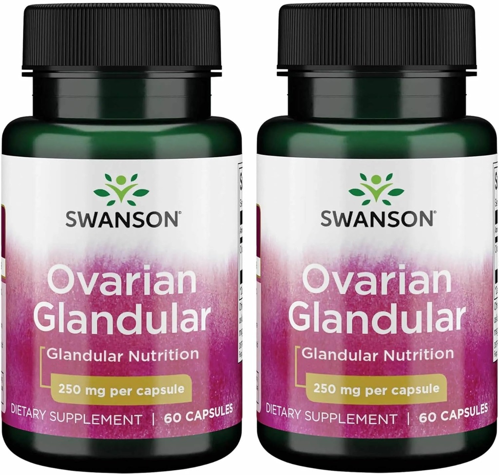 Swanson Ovarian Glandular - Supplément naturel Promouvoir la santé et l'équilibre glandulaires des femmes - Source du tissu bovin Premium pour soutenir le mieux-être - (60 capsules, 250mg chacune) (2 pack)