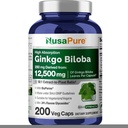 NusaPure Ginkgo Biloba 50:1 Extrait, 250 mg équivalent à 12 500 mg par Veggie Caps 200 Capsules (Végétarien, Non-OGM, Vegan) Biopérine