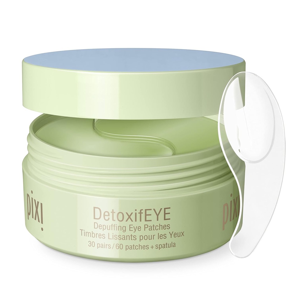 Pixi DetoxifEYE Depuffing Hydrogel Patches sous les yeux, concombre, acide hyaluronique et caféine pour les yeux et les cercles foncés, zone des yeux hydratants, 30 paires, 60 Patches