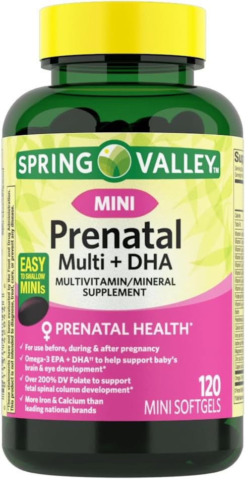 IKJ Mini Prénatal Multi + DHA Complément multivitaminique complet Mini Softgels, 120 Compte