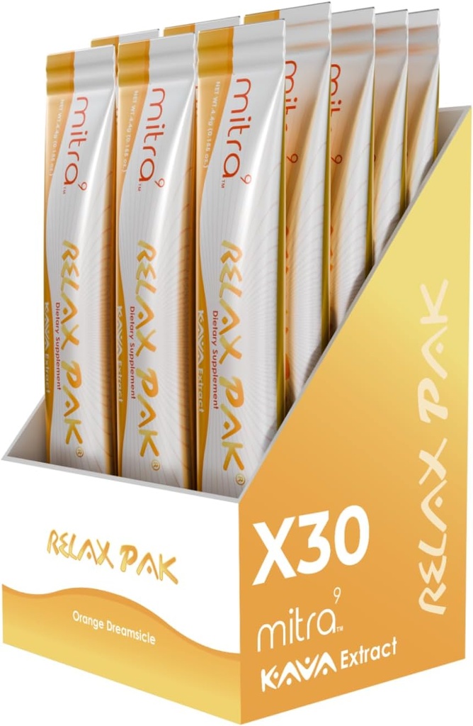 Mitra9 Kava Powder RelaxPak - Orange Dreamsicle Kava Extract Powder Packets Enhancer de l'humeur Basé sur les plantes Promote le calme naturel et la clarté