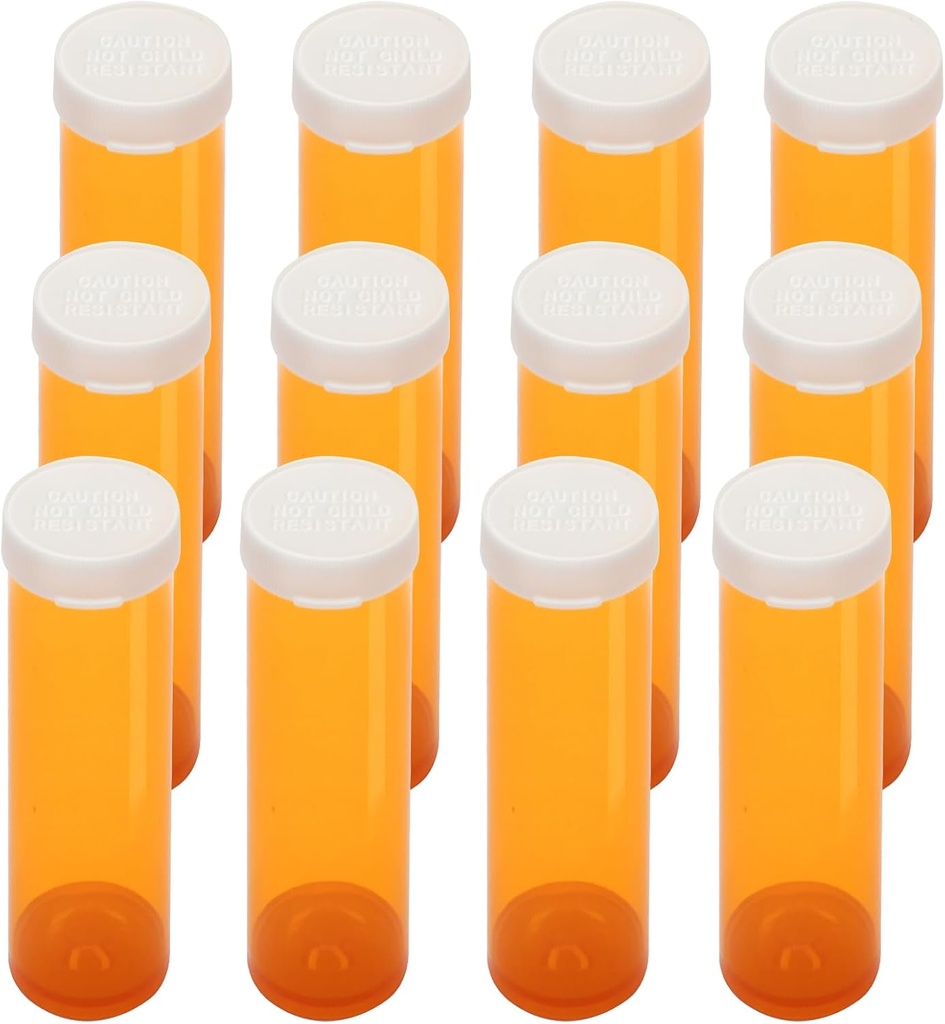 Bouteilles de pilules en plastique vide avec bouchons ouverts faciles (non résistants aux enfants), flacons de médicaments d'ordonnance, contenants clairs Distributeurs de pilules (12pcs) (60 Dram)