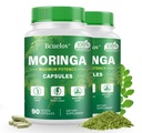 Moringa Capsules 2 Bouteilles (800mg) Pure Moringa Capsules en poudre – soutient l'énergie, le soutien immunitaire, la santé de Gut, le superaliment vert contient des vitamines et des acides aminés