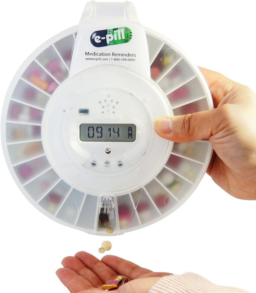 e-Pill MedTime Pro - Distributeur automatique sécurisé à pilules avec un couvercle transparent pour une surveillance facile et une gestion fiable des médicaments