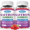 2 Packs Gommies de safran - Supplément sans sucre de safran pour hommes femmes Mood Supplément de soutien avec extrait de safran, fleur de passion, magnésium et vitamines pour la détente, Focus, framboise