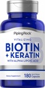 Piping Rock Biotin 5000mcg | 180 Capsules | Plus Keratin and Alpha Lipoic Acid | Non-GMO, Gluten Free Supplement