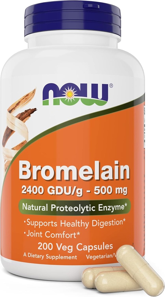Maintenant Bromelain 500 mg, 200 gélules - Ananas naturels, supplément enzymatique protéolytique, 2400 GDU