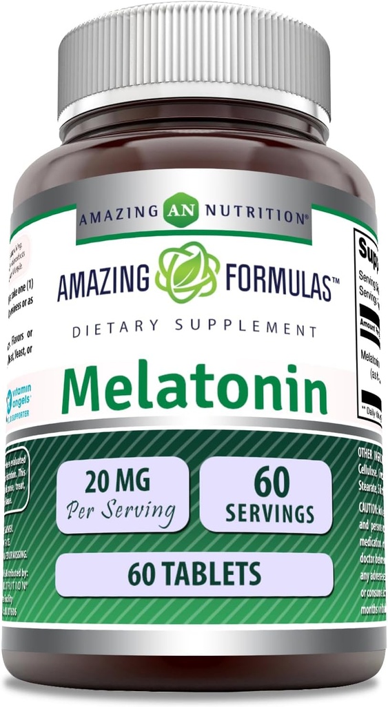 Formules étonnantes Melatonin Supplément de 20 Mg par Serving (en anglais seulement) Comprimés non-OGM (en anglais seulement)