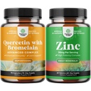 Ensemble de pur quercétine avec supplément de bromelain + capsules de 500mg pour immunosupport et respiration et Zinc 50mg - améliorer la peau des cheveux et les ongles - facile à avaler Potent comprimés quotidiens pour les adultes