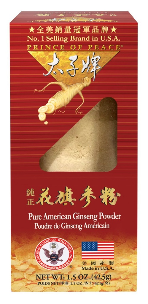 Prince de la Paix 100% Wisconsin poudre de ginseng américain (Panax Quinquefolium), boîte cadeau 1,5oz