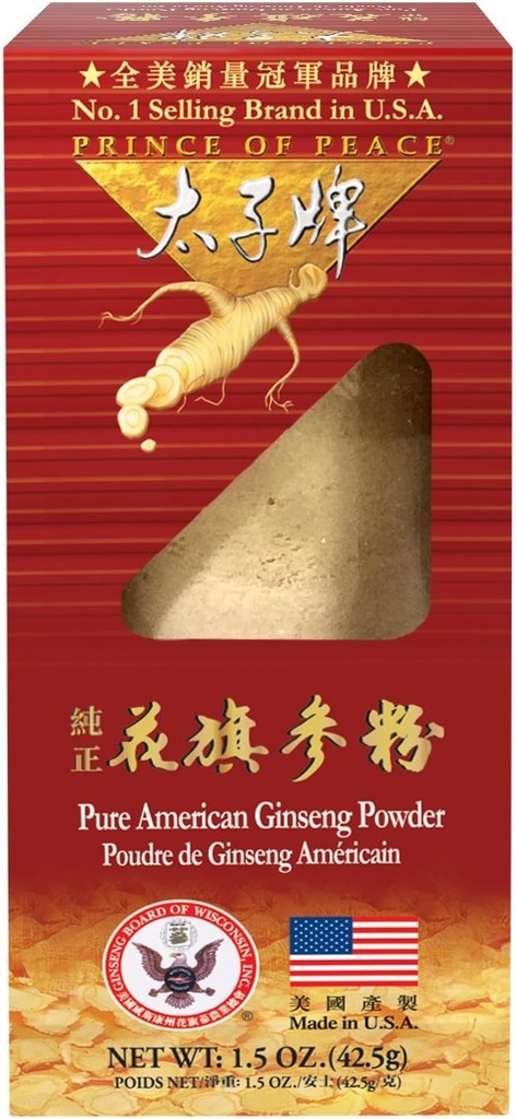 Prince de la Paix 100% Wisconsin poudre de ginseng américain (Panax Quinquefolium), boîte cadeau 1,5oz