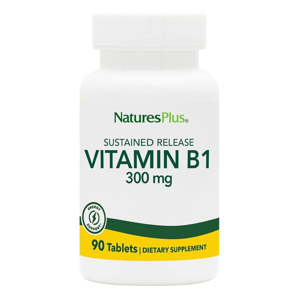 Natures Plus vitamine B1 (thiamine HCI), libération prolongée - 300 mg, 90 comprimés végétariens - Sans gluten - 90 portions