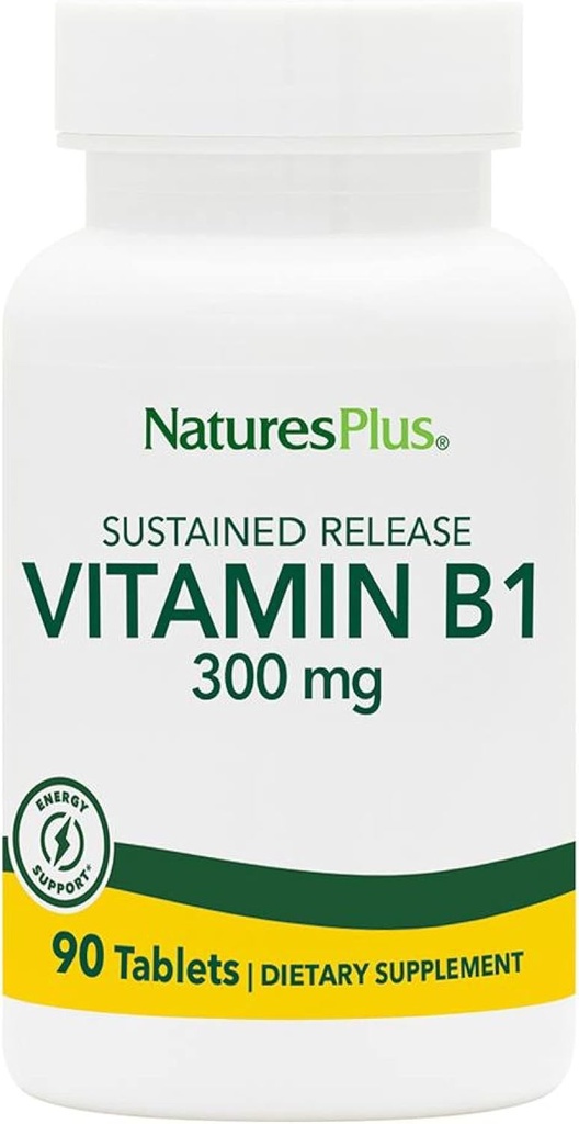 Natures Plus vitamine B1 (thiamine HCI), libération prolongée - 300 mg, 90 comprimés végétariens - Sans gluten - 90 portions