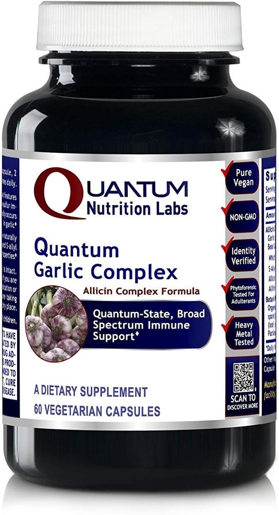 Quantum Nutrition Labs Quantum Garlic Complex - Suppléments d'allicine à l'ail, pilules d'ail, extrait d'allicine, extrait d'ail, capsules d'ail organiques, soutien immunitaire - 60 capsules végétariennes